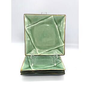 Pier 1 Imports Crackle Square Green Set of 4 Sushi Plates 6.75”